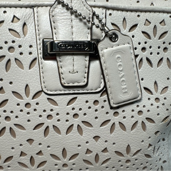 Coach RARE Madison Laser Cut White Leather Satchel Handbag Purse Shoulder Bag - Picture 2 of 14
